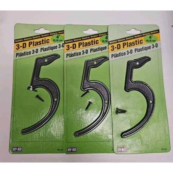 3 Pk Hy-Ko 4" House Number 5 / five Plastic Black w Screws PN-29 - Picture 1 of 2